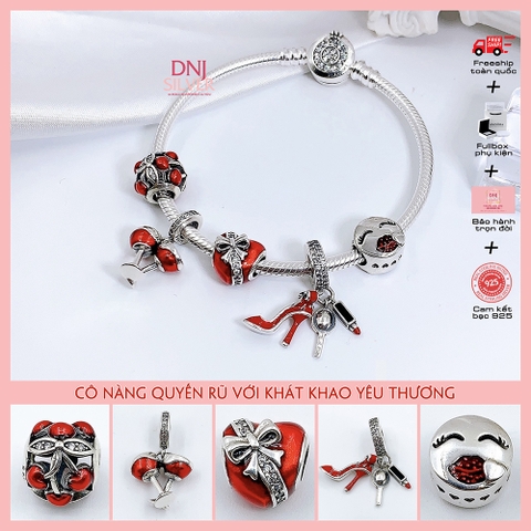 Vòng tay charm bạc 925 cao cấp - Bộ Vòng Charm Cô nàng quyến rũ với khát khao yêu thương - Vòng tay dành cho nam và nữ