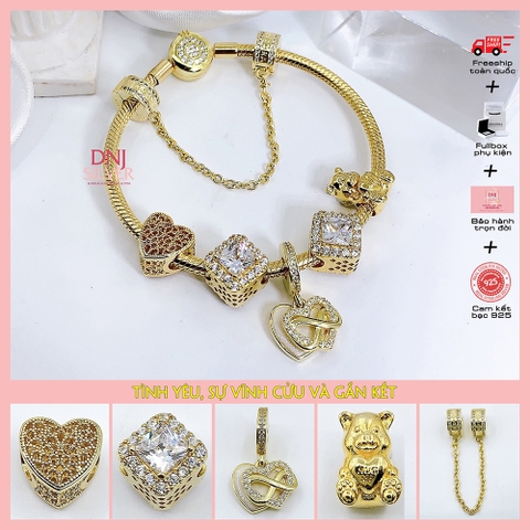 Vòng tay charm bạc 925 cao cấp - Bộ Vòng charm Tình Yêu, Sự Vĩnh Cửu Và Gắn Kết - Vòng tay dành cho nam và nữ