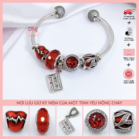 Vòng tay charm bạc 925 cao cấp - Bộ Vòng charm Nơi lưu giữ kỷ niệm tình yêu nồng cháy - Vòng tay dành cho nam và nữ