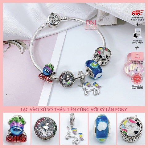 Vòng tay charm bạc 925 cao cấp - Bộ Vòng Charm Kỳ Lân Pony Và Xứ Sở Thần Tiên - Vòng tay dành cho nam và nữ