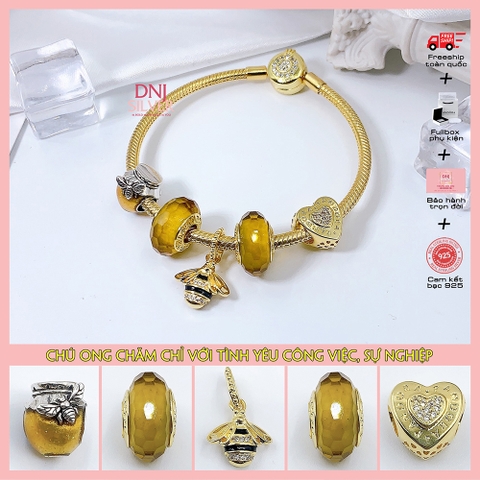 Vòng tay charm bạc 925 cao cấp - Bộ Vòng charm Chú Ong chăm chỉ với tình yêu công việc - Vòng tay dành cho nam và nữ