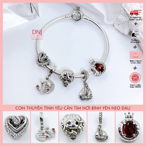 Vòng tay charm bạc 925 cao cấp - Bộ Vòng charm Con thuyền tình yêu tìm nơi đậu bến - Vòng tay dành cho nam và nữ