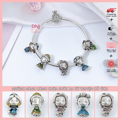 Vòng tay charm bạc 925 cao cấp - Bộ Vòng charm Những Nàng Công Chúa Bước Ra Từ Cổ Tích - Vòng tay dành cho nam và nữ