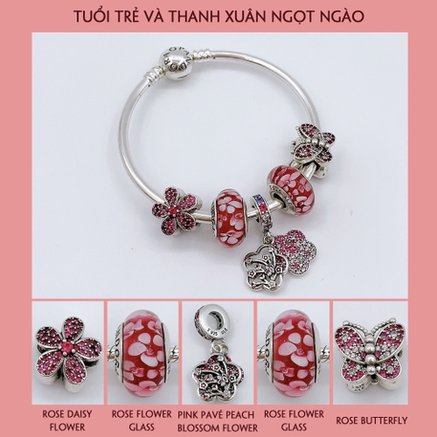 Vòng tay bạc S925, vòng tay charm thời trang phong thủy, Tuổi Trẻ và Thanh Xuân Ngọt Ngào - Mã DS0006