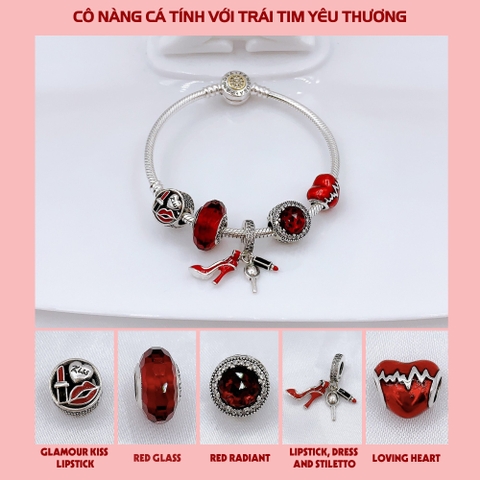 Vòng tay bạc S925, vòng tay charm thời trang phong thủy, Cô Nàng Cá Tính Với Trái Tim Yêu Thương - Mã DS00101