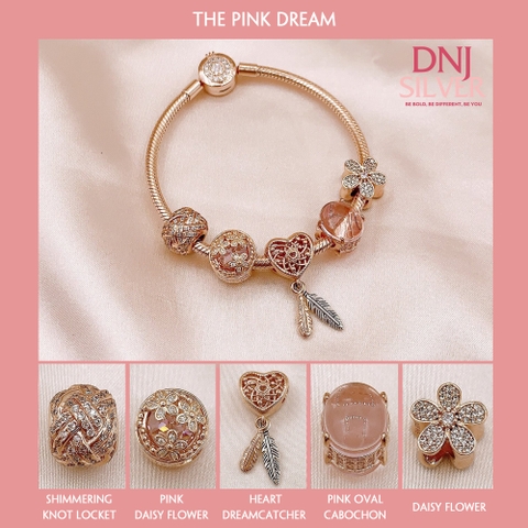 Vòng tay bạc S925, vòng tay charm thời trang phong thủy, The Pink Dream - Mã DS00102