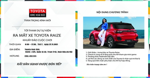 THƯ MỜI RA MẮT XE RAIZE TẠI TOYOTA HOÀI ĐỨC