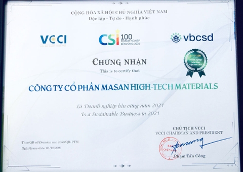 MASAN HIGH-TECH MATERIALS: NĂM THỨ 4 LIÊN TIẾP NHẬN DANH HIỆU “DOANH NGHIỆP PHÁT TRIỂN BỀN VỮNG VIỆT NAM”
