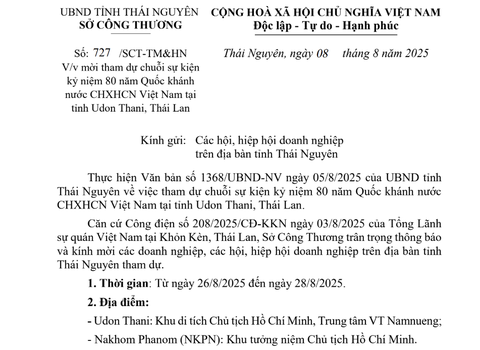V/V MỜI THAM DỰ CHUỖI SỰ KIỆN KỶ NIỆM 80 NĂM QUỐC KHÁNH NƯỚC CHXHCN VIỆT NAM TẠI TỈNH UDON THANI, THÁI LAN