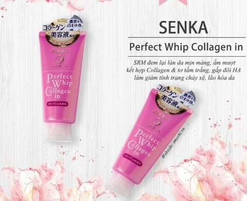 Sữa rửa mặt Senka Perfect Whip Collagen In cho da khô, lão hóa (màu hồng)