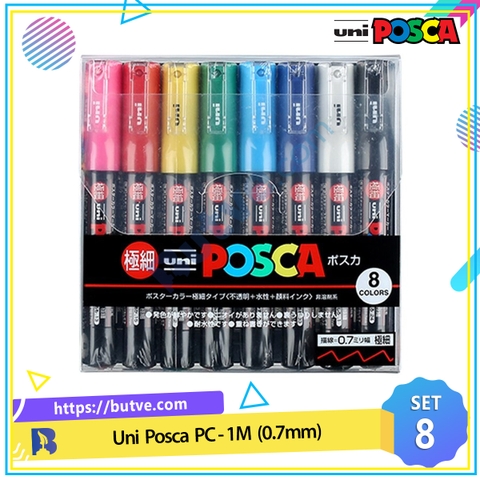 Bộ 8 cây bút sơn nước vẽ đa chất liệu Uni Posca PC-1M ngòi 0.7mm (Nguyên bộ)
