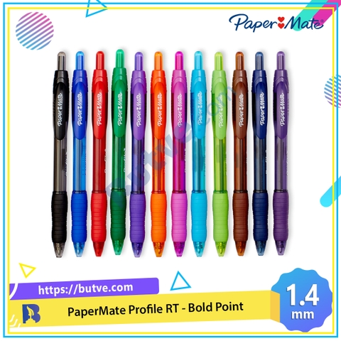 Bút bi đầu bấm ngòi lớn mực trơn, viết êm tay Paper Mate Profile RT - Ngòi 1.4mm (Cây lẻ)