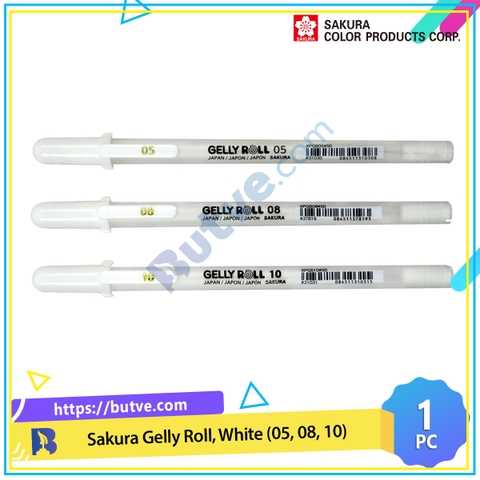 Bút bi đi nét mực Gel màu trắng Sakura Gelly Roll White 3 kích thước ngòi