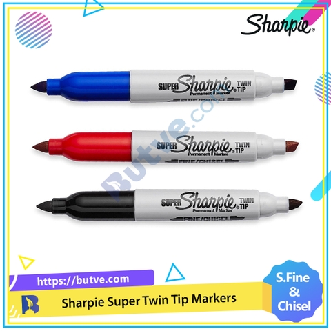 Bút lông dầu 2 đầu vẽ đa chất liệu Sharpie Super Twin Tip (Super Fine+Chisel)