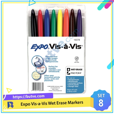 VỈ 8 cây bút lông viết bảng Expo Vis-a-Vis Wet Erase Markers (Lau bằng khăn ẩm)