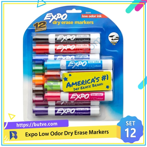 Vỉ 12 cây bút lông viết bảng không mùi Expo Low Odor Dry Erase Markers (Xóa khô)