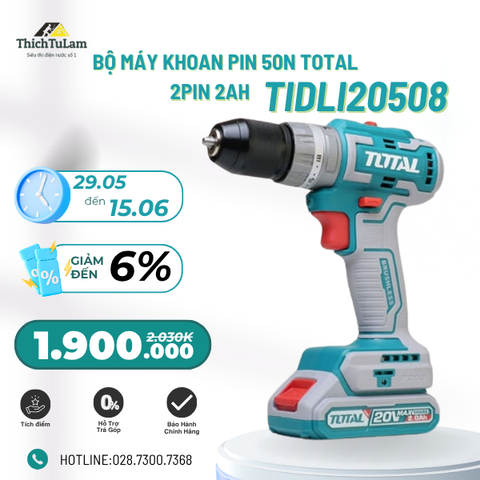 Máy khoan búa pin 20 50Nm có búa không chổi than Total TIDLI20508