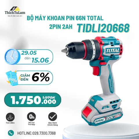 Máy khoan pin 20v 66Nm có búa không chổi than Total TIDLI20668