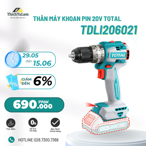 Thân máy khoan pin 20V 60Nm không chổi than Total TDLI206021