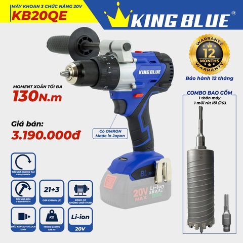 KB0524.01- Combo Thân máy khoan 3 chức năng 20V KB20QE và mũi khoan rút lõi KBRS-63x155