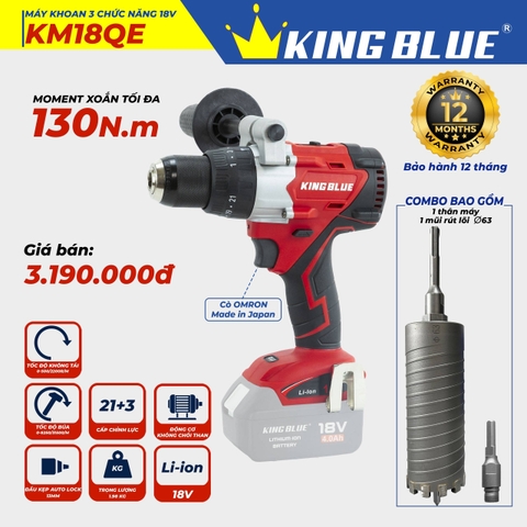 KB0524.07 - Combo Thân máy khoan pin 18V KM18QE và mũi khoan rút lõi 63mm KBRS-63x155