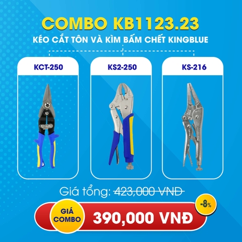 KB1123.23 - Combo kéo cắt tôn KCT-250 kìm kẹp chết cong và nhọn Kingblue