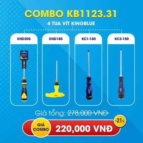 KB1123.31 - Combo 4 loại tua vít Kingblue KV4-6x150, KV5-6X150, KV6+6x150, KV6-6x150