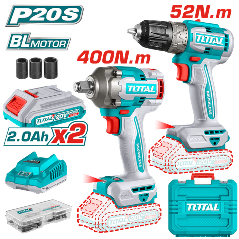 Bộ combo máy khoan, máy siết bu lông dùng pin 20V Total TCKLI20271