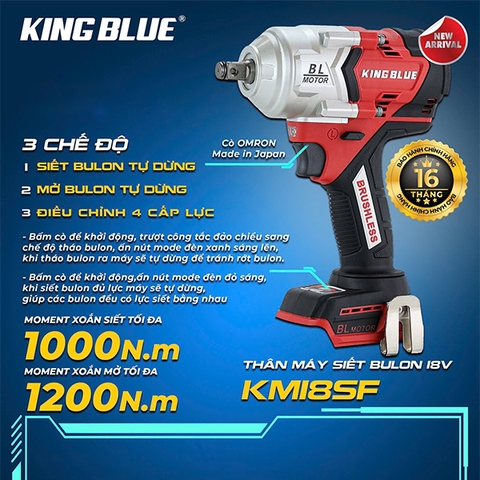 Thân máy bắn bu lông pin 18V 1200Nm chân Makita Kingblue KM18SF