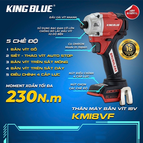 Thân máy bắt vít pin 18V 230Nm chân M21 Kingblue KM18VF