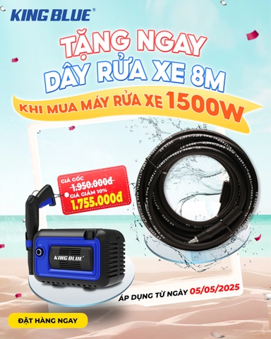 Máy rửa xe gia đình 1500w, 100Bar Kingblue KBA-I1500