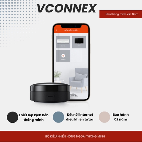 Bộ điều khiển hồng ngoại thông minh wifi VCONNEX bật tắt điều hòa tivi quạt thiết bị từ xa qua điện thoại