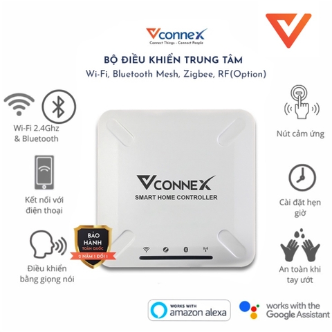 Bộ điều khiển trung tâm Vconnex WiFi Bluetooth Mesh Zigbee RF bật tắt thiết bị nhà thông minh từ xa qua điện thoại