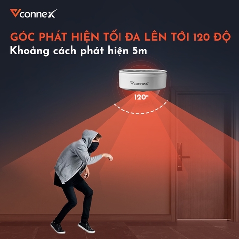 Cảm Biến Chuyển Động Thông Minh PIR VCONNEX Bluetooth Zigbee phát hiện trộm đột nhập cảnh báo xâm nhập ra vào từ xa qua điện thoại