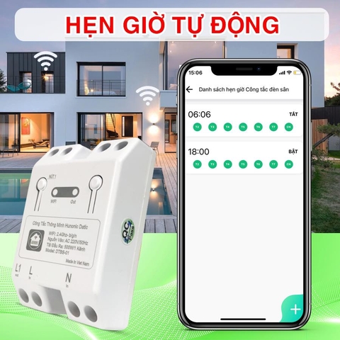 Công tắc thông minh Wifi Hunonic Datic điều khiển tắt bật thiết bị điện từ xa qua điện thoại giọng nói cao cấp