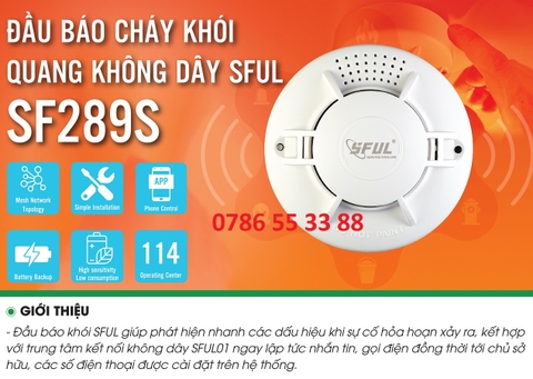 Đầu báo khói không dây SFUL cảm biến khói SF 289S phòng cháy cảnh báo cháy nổ từ xa qua điện thoại tiêu chuẩn PCCC