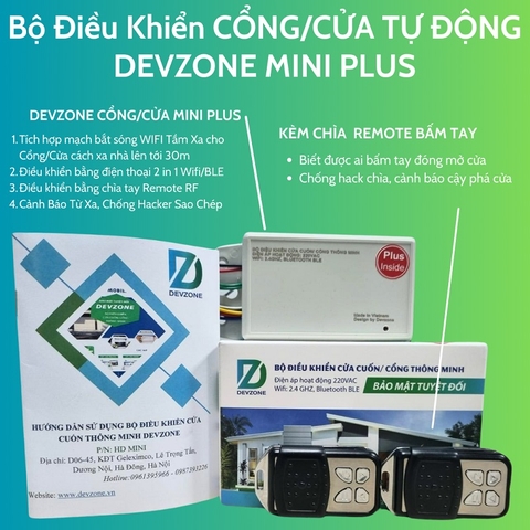 Bộ điều khiển đóng mở cổng tự động từ xa qua điện thoại thông minh DEVZONE HD Mini Wifi các loại động cơ tay đòn motor âm sàn cửa lùa xếp