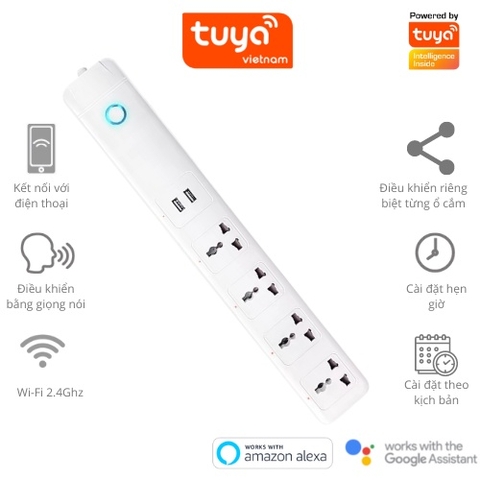 Ổ Cắm Dài Thông Minh Wifi TUYA 4 Chấu 2 cổng USB theo dõi điều khiển bật tắt từ xa qua điện thoại