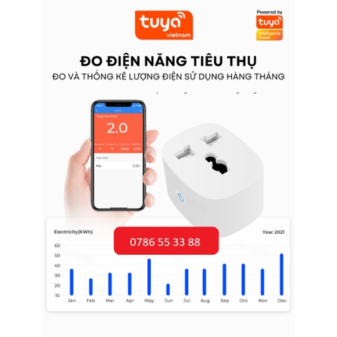 Ổ Cắm Thông Minh Wifi TUYA 16A Đo Điện Năng Tiêu Thụ Hẹn Giờ Điều Khiển Bật Tắt Từ Xa Qua Điện Thoại