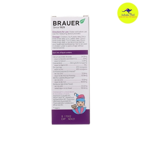 Siro trị ho, cảm cúm cho trẻ Brauer Cold and Flu