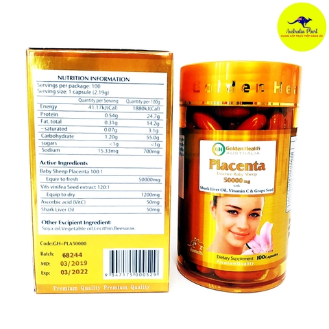 Viên uống nhau thai cừu Golden Health Placenta 50000mg