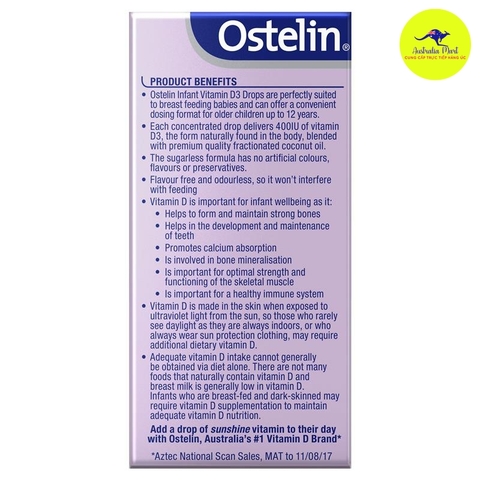 Ostelin Infant Vitamin D3 - Bổ sung Vitamin D3 dạng giọt cho trẻ sơ sinh