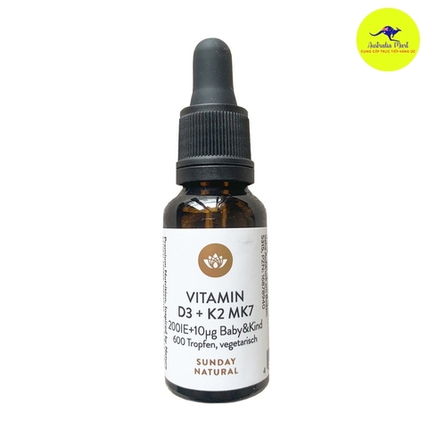 Vitamin D3 K2 MK7 200IE Sunday Natural Tăng Chiều Cao, Chống Còi Xương - 20ml