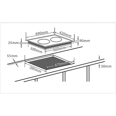 Bếp Điện Từ Đôi CHEF'S EH-MIX2000A - 1 điện + 1 từ, Mặt kính EuroKera chịu nhiệt cao, Cảm biến an toàn