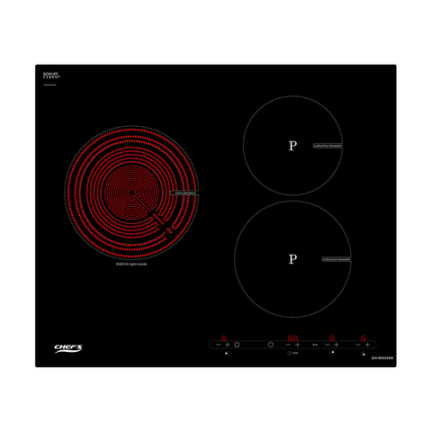 Bếp Điện Từ CHEF'S EH-MIX545N - 3 vùng nấu (2 từ + 1 điện), Cảm ứng 9 mức công suất, Cảm biến an toàn