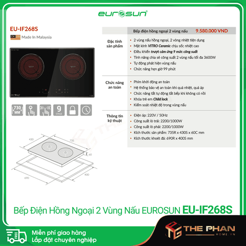 Bếp Điện Hồng Ngoại Đôi Eurosun EU-IF268S
