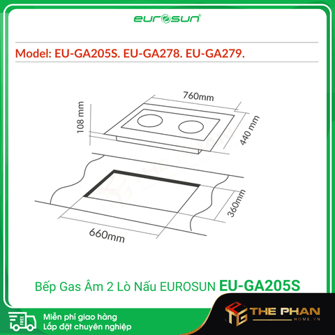 Bếp Gas Âm 2 Lò Nấu Eurosun EU-GA205S - Tiết kiệm gas, cảm biến an toàn