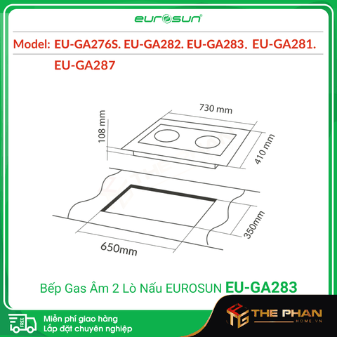 Bếp Gas Âm 2 Lò Nấu Eurosun EU-GA283 - Tiết kiệm gas, Cảm biến an toàn