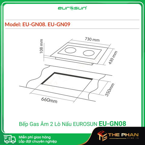 Bếp Gas Âm 2 Lò Nấu Eurosun EU-GN08 - Siêu tiết kiệm gas, cảm biến an toàn