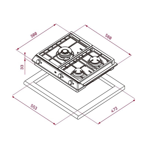 Bếp Gas Âm TEKA - WISH EX6013G 40212020 - 3 lò nấu, Thép không gỉ, Ngắt ga an toàn